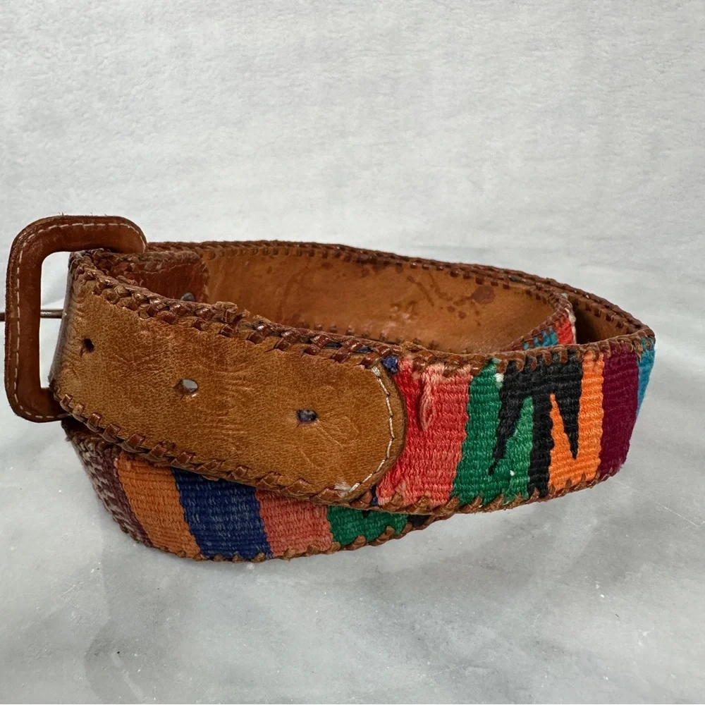 Multicolor Embroidered Leather Belt southwestern western woven boho‎ bohemian